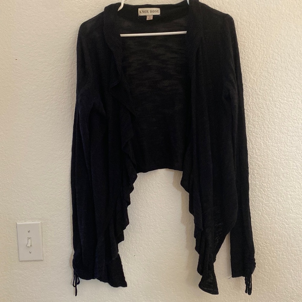 Sweater, open tapered style, tight throughout arms. Black, Size S